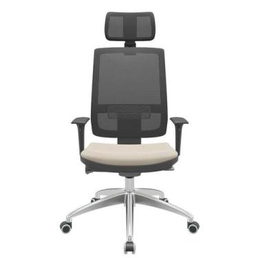 Imagem de Cadeira Office Brizza Tela Preta Com Encosto Assento Vinil Bege Autoco