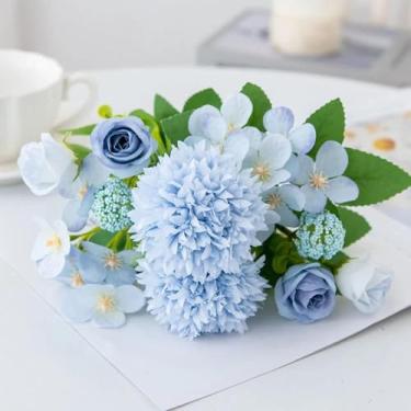 Imagem de Flores artificiais, rosas, crisântemos, buquê de casamento de seda, vaso para casa, guirlanda de festival, festa de jardim, decoração de presente faça você mesmo (4 peças/5)