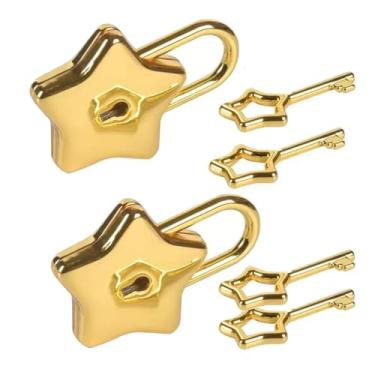 Imagem de Pacote com 2 mini cadeado fofo em forma de estrela com chave para caixa de joias, bolsa, armário, baú do tesouro, bagagem, caixa de cartas, diário (ouro)
