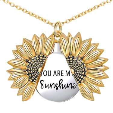 Imagem de LYTTMAB Colar com pingente de flor para mulheres, medalhão de margarida de girassol presente para mulheres, Medium, Zircônia cúbica, Sem Pedra Preciosa