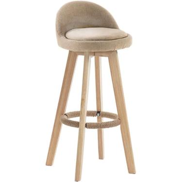 Imagem de Cadeira De Bar De Madeira Rústica Retrô Haiyu-swivel Bar Alta Multicolorida Redonda De Linho Com Encosto & Apoio Para Os Pés, Orange, 83cm