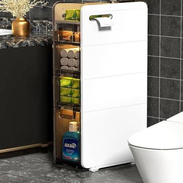 Imagem de Armário De Armazenamento De Piso De Banheiro De Grande Capacidade Slim Armário De Armazenamento De Banheiro, Armário De Armazenamento De Pé Com Gavetas Transparentes E Rodízi, A, 4-Tier