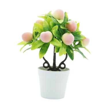 Imagem de Bothyi Plantas artificiais em vasos, mini plantas falsas, decoração floral, frutas falsas, em vasos, árvore frutífera artificial para prateleira, janela, Pêssego