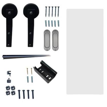 Imagem de Kit Porta Madeira 1,00x2,10m Primer + Trilho Correr 2,00m Preto + Brin