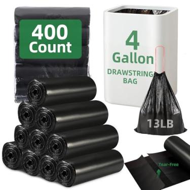 Imagem de Saco de lixo de 400 litros, sacos de lixo pequenos com cordão, sacos de lixo grossos pré-separados, forros de lixo, adequados para banheiro, cozinha, quarto, escritório (preto)
