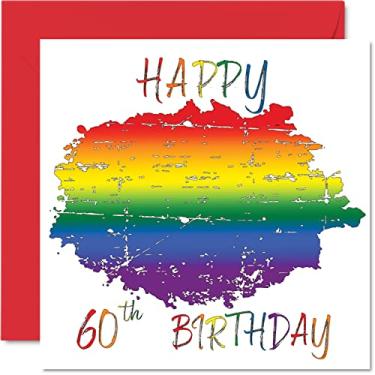 Imagem de Stuff4 Cartões de aniversário LGBT de 60 anos para parceiro - Feliz 60º aniversário - Cartão LGBT de 60 anos para parceiro de namorada namorado, 14 x 14 cm, presentes LGBT do orgulho gay