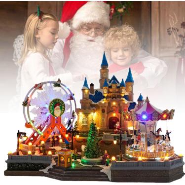 Imagem de Parque De Diversões De Vila De Natal Com Árvore De Natal Giratória Carrossel Animado Rotativo E Roda Gigante Com Música E Luzes Led Para Decoração De Mesa De Natal Interior