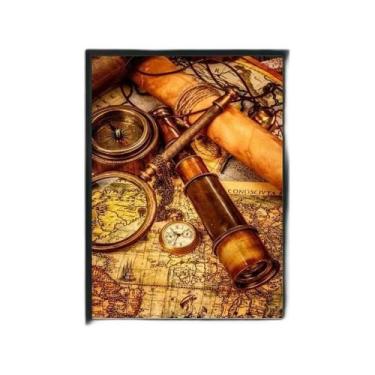 Imagem de Quadro Cartografia Lupa e Luneta 33x24cm Vidro Madeira Preta - Quadros