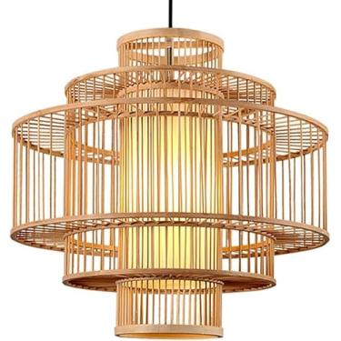 Imagem de Lustre De Tecido De Bambu Abajur De Design Oco Estilo Chinês Vime Cesta De Bambu Lâmpadas Pendentes Boho Dome Hanging Light E27 Luminárias Para Sala De Jantar De Restaurante De Fazenda, 40cm
