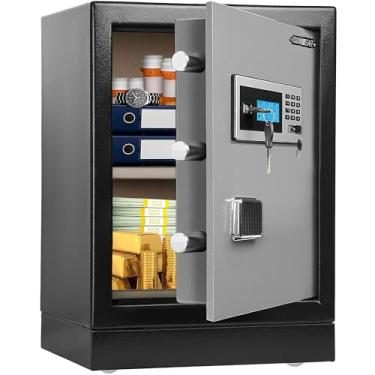 Imagem de ISLANDSAFE SAFECofre pesado à prova de fogo, cofre grande de aço de 22,7 kg, cofre para dinheiro, bloqueio duplo, anti-roubo com alarme, luz interna para casa e escritório (2,3 Cuft Gray)