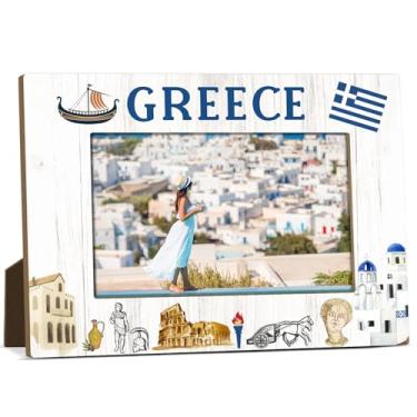 Imagem de Porta-retratos de madeira para viagem na Grécia, aniversário, lua de mel, férias, presente para aniversário, mulheres, amigas, casais, sala de estar, escritório, mesa de exibição, 10 x 15 cm, moldura