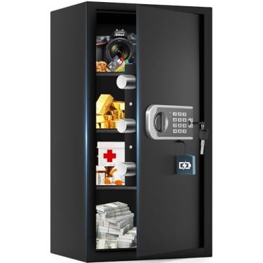 Imagem de Cofre de aço de 60 cm de altura, cofre doméstico de 6,0 cuft com bolsa impermeável à prova de fogo, cofres de segurança digital com teclas programáveis do teclado, alerta inteligente, modo mudo, caixa