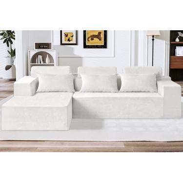 Imagem de HABUTWAY Sofá secional modular em forma de L de 266 cm para sala de estar, sem necessidade de montagem, sofá modular confortável com assento profundo para sala de estar quarto, veludo envelhecido de