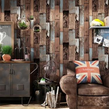 Imagem de ESSMOKO 53 * 950 cm Placa de madeira retrô 3D papel de parede de PVC não autoadesivo adesivo de parede estilo industrial adesivo decorativo de fundo
