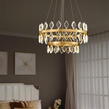 Imagem de Luxo Moderno Sala De Estar Cristal Lustre LED Moda Criatividade Restaurante Quarto Villa Hotel Duplex Lâmpada Pendente (G D60 + 40CM 2 anéis)