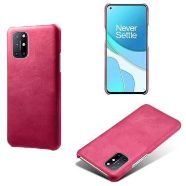 Imagem de Capa para Oneplus 8T,Proteção contra quedas,Casca de volta de cor sólida simples,Design de couro de imitação de plástico-Rose