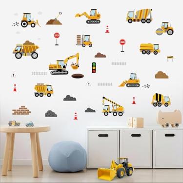 Imagem de SHUCHING Decalques de parede para veículos de construção, descasque e cole, adesivo de parede de carro de caminhão de vinil, arte de decoração de parede para berçário, sala de jogos, quarto de