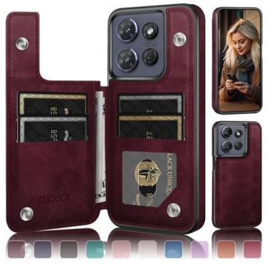 Imagem de DJDUCK Capa carteira projetada para Moto G Power/Play 2025 com suporte para cartão, [capa de fecho magnético] [proteção de couro com bloqueio de RFID] à prova de choque feminina e masculina para Moto