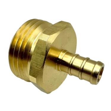 Imagem de GRIDTECH Adaptador giratório de mangueira de jardim de latão, farpa PEX de 3/20.3 cm e conector macho GHT de 3/10.2 cm, suporte de alta pressão resistente, resistente a ferrugem e corrosão