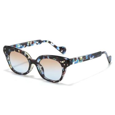 Imagem de Óculos de sol estilo gatinho retrô feminino, armação com lentes UV400 e rebites (estampa de leopardo azul)