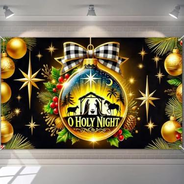 Imagem de BlissYard Banner de Natal Bola de Natal Faixa de Presépio 188 x 109 cm Decoração suspensa com ornamento "O Holy Night" Decoração festiva para casa cenário de foto espiritual suprimentos para temporada