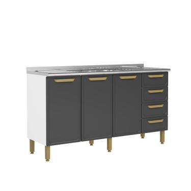 Imagem de Balcão De Aço Pia 3 Portas 4 Gavetas Grafite Bella Bertolini Grafite/branco