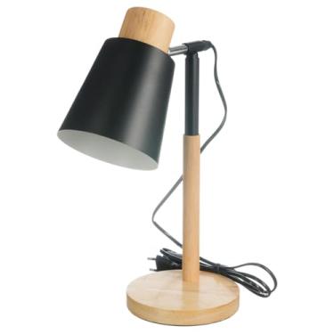 Imagem de Luminária De Mesa Abajur Led Articulável Madeira Quarto Sala (Preto)