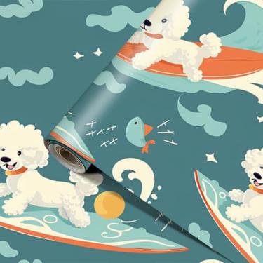 Imagem de HOMETITUTE Papel de parede de cachorro para crianças papel de parede de desenho animado filhote de cachorro adesivo de parede removível papel de parede de vinil autoadesivo para quarto de berçário