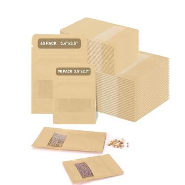 Imagem de Pacote com 150 envelopes de sementes resseláveis com janela transparente – 7 x 9 cm, pacote com 90 e 8,9 x 13,7 cm, pacote com 60, sacos de armazenamento de sementes de jardinagem para espécimes de