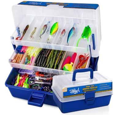 Imagem de Vipfish Kit de iscas de pesca com 448 peças – Conjunto completo de 3 camadas com ganchos, pesos, bobinas, alicates, equipamentos, líderes, linha de fluorocarbono, acessórios e muito mais para