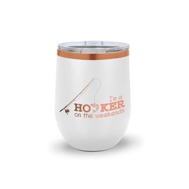 Imagem de SpreadPassion I'm a Hooker on the Weekends – Copo de vinho engraçado de crochê para mulheres, copo isolado de aço inoxidável de 340 g com tampa (branco)