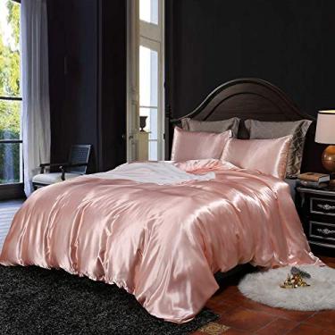 Imagem de Erosebridal Capa de edredom rosa para hotel Queen Silk Like Satin Conjunto de cama de verão reversível colcha edredom capa de edredom lua de mel sexy luxo macio leve colcha escovada para decoração de quarto de fazenda