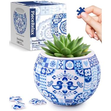 Imagem de PieceRelax Vaso de quebra-cabeça 3D - estilo folclore dinamarquês - vasos pequenos redondos para plantas com drenagem, vasos de flores para decoração de casa para cactos internos, vasos de suculentas