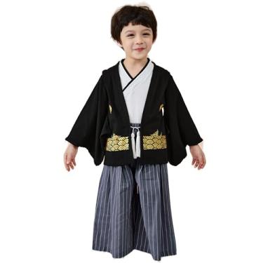 Imagem de Fantasias de samurai para meninos, conjunto de roupas de quimono infantil, para meninos, guerreiro japonês, Halloween, cosplay, manto ninja preto