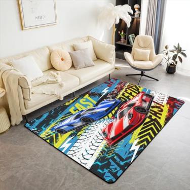 Imagem de Tapete de área de carro de corrida 5x7 crianças carro de corrida carro esportivo tapete decorativo para meninos meninas adolescentes carro esportivo velocidade tapetes de sala de estar antiderrapante esportes radicais tapete de chão decoração de quarto tapete de destaque
