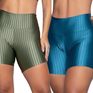 Imagem de Short Fitness Ikat New Zig 3D Serra e Mar Kit Com Duas Cores Cós Alto Roupa Para Academia Treino-Feminino