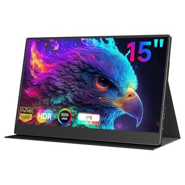 Imagem de AYY Monitor portátil de 15 polegadas 1080p FHD 100% sRGB, tela externa USB-C HDMI, tela HDR IPS ultrafina para laptop, PC, Mac, telefone, PS5/4, Xbox Switch, alto-falantes duplos, com capa inteligente