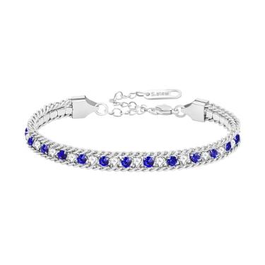 Imagem de Uloveido Pulseira de tênis multicolorida de aço inoxidável para mulheres – Pulseira de corrente ajustável com zircônia cúbica brilhante – Presente de joia elegante para aniversário, aniversário e dia