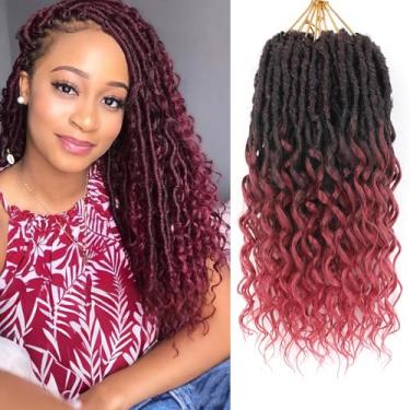 Imagem de Cabelo curto bordô vermelho profundo falso crochê para mulheres negras - pacotes com 8 unidades de 30,5 cm pré looped Goddess Locs com pontas encaracoladas profundas tranças de crochê sintético