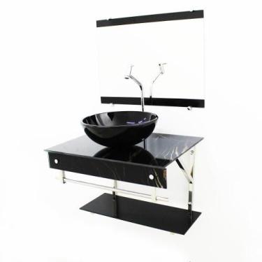 Imagem de Kit Gabinete 60Cm Cuba Redonda Mármore Preto + Torneira - Cubas E Gabi