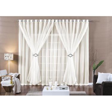 Imagem de Cortina Paula 3m X 2,50m Sala Quarto Voal c/ Ilhós Cromado - Rose Jord