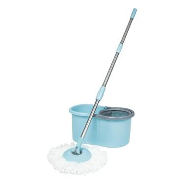 Imagem de Esfregão Mop Pocket Rotativo 360° Azul Claro com Balde 8L Cabo Articulado 180° Refil Microfibra para Limpeza Doméstica