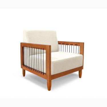 Imagem de Poltrona Decorativa com Estrutura em Madeira e Linho Rústico Natural -