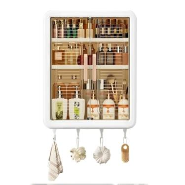 Imagem de Armário de Parede Organizador Multicamadas, 40,5 x 32 x 13 cm, Branco, Instalação sem Furos, com Ganchos para Cozinha e Banheiro
