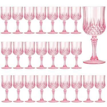 Imagem de Rkyhwowby Copos de vinho vintage de plástico copos de vinho inquebráveis copos de água de cristal copos de água reutilizáveis taças de champanhe vintage (24, rosa)