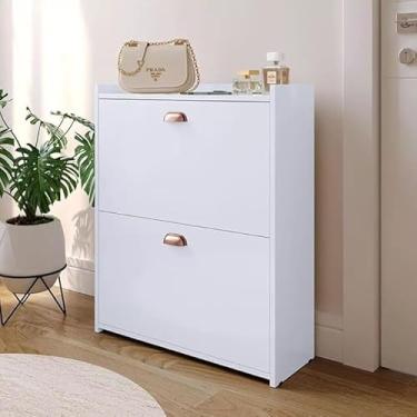 Imagem de Sapateira Closet Moderna com 2 Compartimentos, Branca, com Puxadores em Rose Gold, para Corredor e Quarto, armário para sapatos, calçados, no pix, decoração, entrada