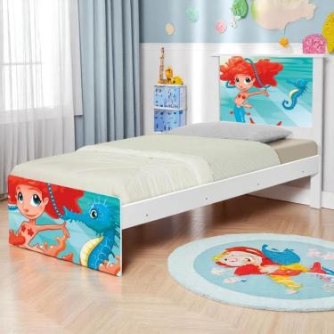 Imagem de Cama Solteiro Com Cabeceira Adesivada Sereia Ruiva