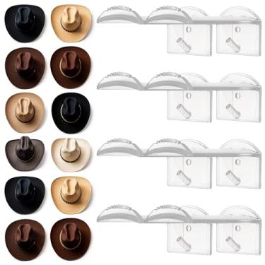 Imagem de Dntorx Ganchos de chapéu de 7 cm para parede, pacote com 8, suporte de chapéu de caubói de aba larga, organizador de chapéu de caubói forte adesivo, suporte de parede para cowboy, chapéus de sol