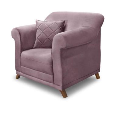 Imagem de Poltrona Decorativa em Veludo Uva com Pés de Madeira - Amsterdam Lucad