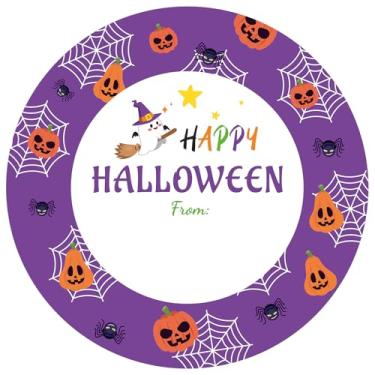 Imagem de 60 peças de adesivos Happy Halloween, 5 cm de etiqueta de presente de Halloween para sacolas de brindes, sacolas de presente, selos de envelope, decoração de festa (roxo)